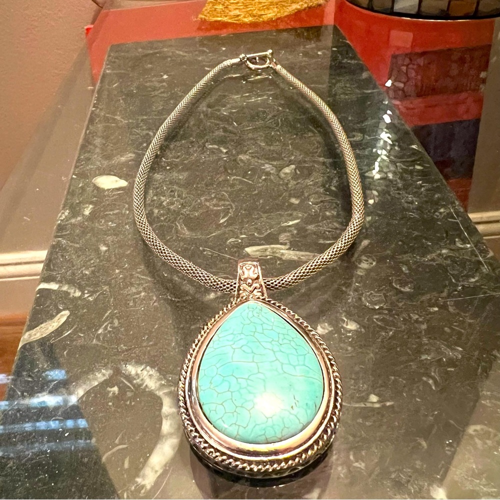 Pendant & Necklace Set - Turquoise Pendant w/ Woven Chain Necklace NWOT - Picture 6 of 17